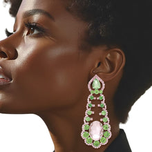 Load image into Gallery viewer, AKA Sorority Ruffled Pink Green Crystal Earrings
