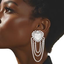 Load image into Gallery viewer, Dangle Silver Crystal Heart Cascade Earrings
