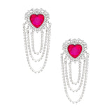 Dangle Fuchsia Crystal Heart Cascade Earrings