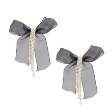 Cargar imagen en el visor de la galería, Tassel Black Ribbon Bow Sparkling Fringe Earrings

