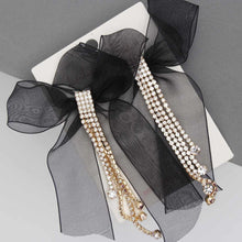 Cargar imagen en el visor de la galería, Tassel Black Ribbon Bow Sparkling Fringe Earrings
