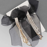Tassel Black Ribbon Bow Sparkling Fringe Earrings