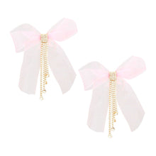 Cargar imagen en el visor de la galería, Tassel Pink Ribbon Bow Sparkling Fringe Earrings
