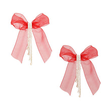 Load image into Gallery viewer, Tassel Red Ribbon Bow Sparkling Fringe Earrings
