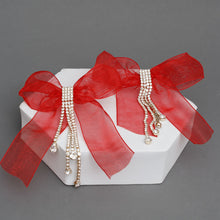 Load image into Gallery viewer, Tassel Red Ribbon Bow Sparkling Fringe Earrings
