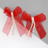 Tassel Red Ribbon Bow Sparkling Fringe Earrings