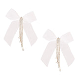 Tassel White Ribbon Bow Sparkling Fringe Earrings