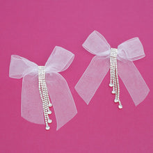 Load image into Gallery viewer, Tassel White Ribbon Bow Sparkling Fringe Earrings
