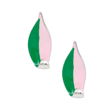 Load image into Gallery viewer, AKA Sorority Curved Leaf Pink Green Painted Studs
