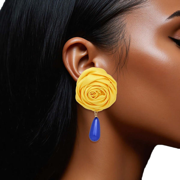 SGRHO Gold Rose Blue Pearl Teardrop Stud Earrings