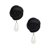 Stud Black Rose White Pearl Teardrop Earrings