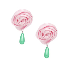 Cargar imagen en el visor de la galería, AKA Pink Rose Green Pearl Teardrop Stud Earrings
