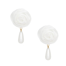 Cargar imagen en el visor de la galería, Stud White Rose White Pearl Teardrop Earrings
