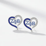 ZPB Sorority Heart Blue Clear Bling Stud Earrings