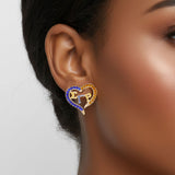 SGRHO Sorority Heart Blue Gold Bling Stud Earrings