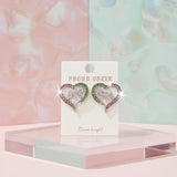 AKA Sorority Heart Pink Green Bling Stud Earrings