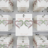 AKA Sorority Heart Pink Green Bling Stud Earrings