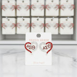 DST Sorority Heart Red Clear Bling Stud Earrings