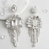 Silver Arched Glass Crystal Chandelier Earrings