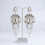 Silver Arched Glass Crystal Chandelier Earrings