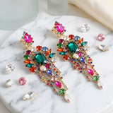 Multicolor Arched Glass Crystal Chandelier Earrings