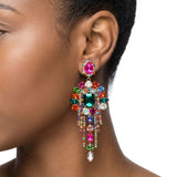 Multicolor Arched Glass Crystal Chandelier Earrings