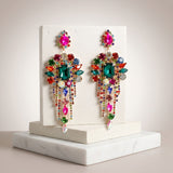 Multicolor Arched Glass Crystal Chandelier Earrings