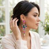 Multicolor Arched Glass Crystal Chandelier Earrings
