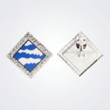 ZPB Blue Wave Silver Framed Art Clip On Earrings