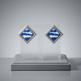 ZPB Blue Wave Silver Framed Art Clip On Earrings