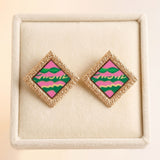 AKA Pink Wave Gold Framed Art Clip On Earrings