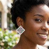 AKA Pink Wave Silver Framed Art Clip On Earrings