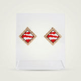 DST Crimson Wave Gold Framed Art Clip On Earrings