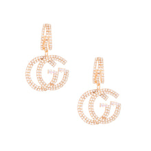 Load image into Gallery viewer, Gold Pave GG Charm C Hoops
