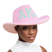 Load image into Gallery viewer, AKA Sorority Pink and Green Pearl Fedora Hat Women
