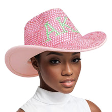 Load image into Gallery viewer, AKA Sorority Pink Green Rhinestone Fedora Hat
