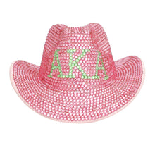 Load image into Gallery viewer, AKA Sorority Pink Green Rhinestone Fedora Hat
