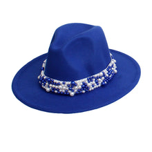 Cargar imagen en el visor de la galería, ZPB Sorority Blue Fedora Pearl Band Hat for Women
