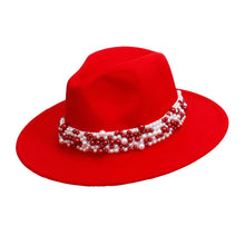 Load image into Gallery viewer, DST Sorority Red Fedora Pearl Band Hat for Women
