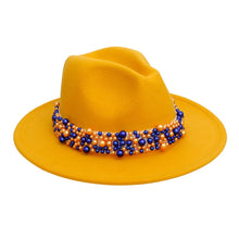 Cargar imagen en el visor de la galería, SGR Sorority Yellow Fedora Pearl Band Hat Women
