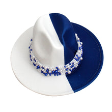 Load image into Gallery viewer, ZPB Sorority Blue White Fedora Pearl Hat for Women
