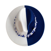 Load image into Gallery viewer, ZPB Sorority Blue White Fedora Pearl Hat for Women
