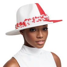 Cargar imagen en el visor de la galería, DST Sorority Red White Fedora Pearl Hat for Women
