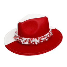 Cargar imagen en el visor de la galería, DST Sorority Red White Fedora Pearl Hat for Women
