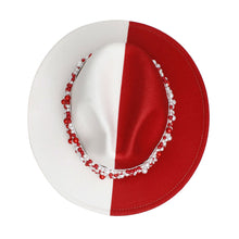 Cargar imagen en el visor de la galería, DST Sorority Red White Fedora Pearl Hat for Women

