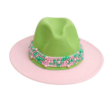 Cargar imagen en el visor de la galería, AKA Sorority Pink Green Top Fedora Pearl Hat Women
