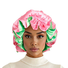 Load image into Gallery viewer, AKA Sorority Pink Green Satin Sleep Bonnet Cap
