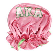 Load image into Gallery viewer, AKA Sorority Pink Green Satin Sleep Bonnet Cap
