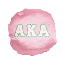 Load image into Gallery viewer, AKA Sorority Pink Green Satin Sleep Bonnet Cap
