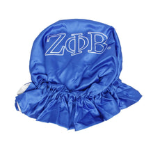 Load image into Gallery viewer, ZPB Sorority Blue White Satin Sleep Bonnet Cap

